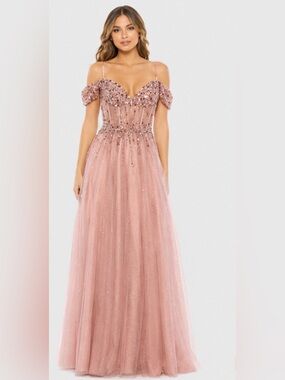 NWOT Blush Sequin Tulle Off Shoulder Prom Gown Removable Straps Size 4